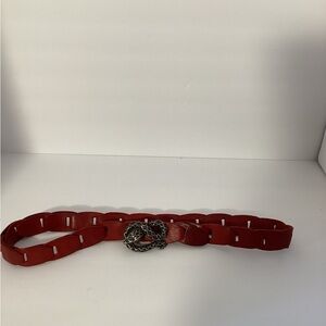 Red Leather Belt with Chain snake Buckle